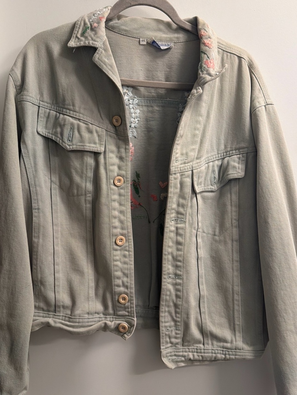 Blumarine Light Sage Embroidered Denim Jacket